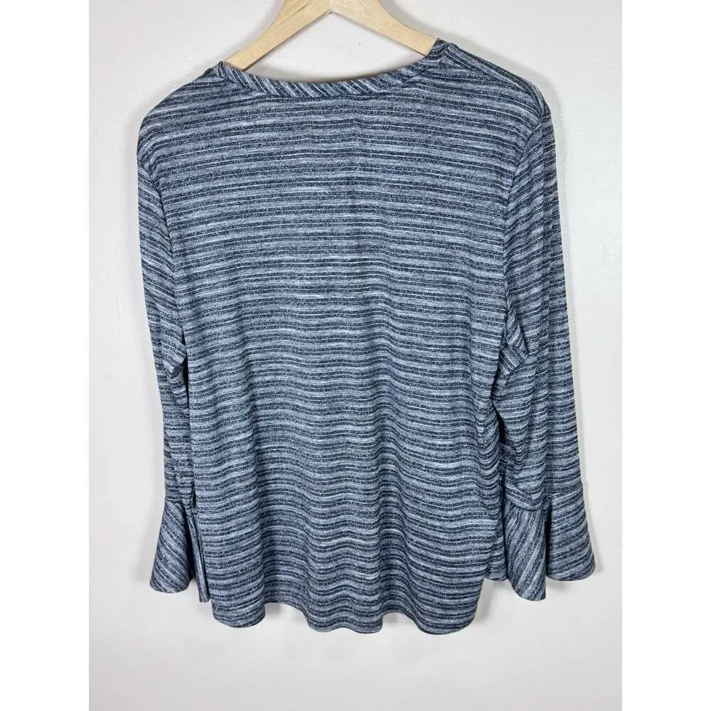 Liz Claiborne Womens Plus Size Blouse Top 3/4 Bell Sleeve Metallic Stretch XXL